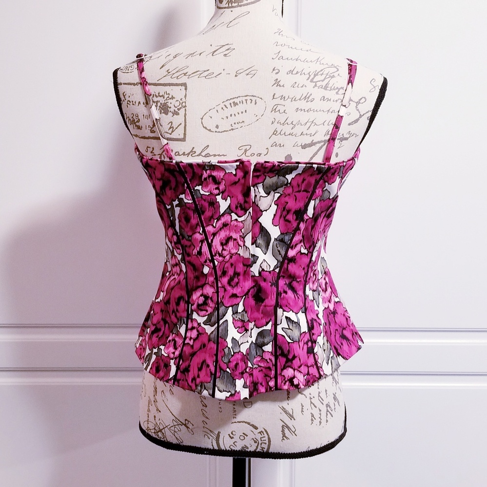 White House Black Market Pink Floral Peplum Corset Top - Picture 3 of 6